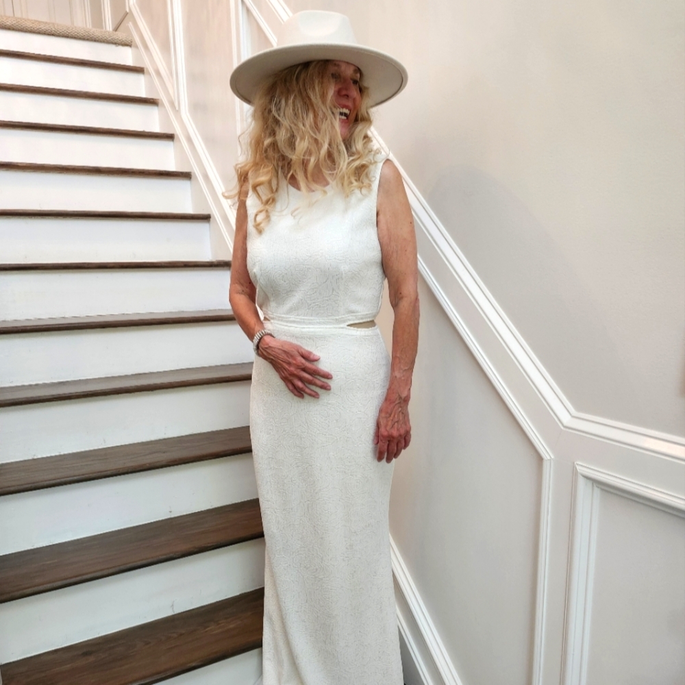 Maria Bonita USA Midriff Cut Out White Maxi Dress, Medium Tall, $40